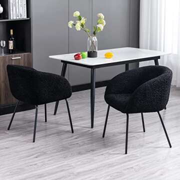 DUOMAY Modern Faux Fur Black Barrel Dining Chair, Upholstered Accent Side Chair Makeup Vanity Chair with Back Living Room Leisure Chair with Black Metal Legs for Bedroom Dining Room