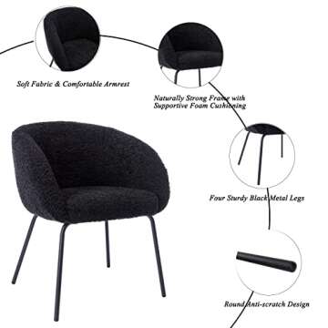 DUOMAY Modern Faux Fur Black Barrel Dining Chair, Upholstered Accent Side Chair Makeup Vanity Chair with Back Living Room Leisure Chair with Black Metal Legs for Bedroom Dining Room