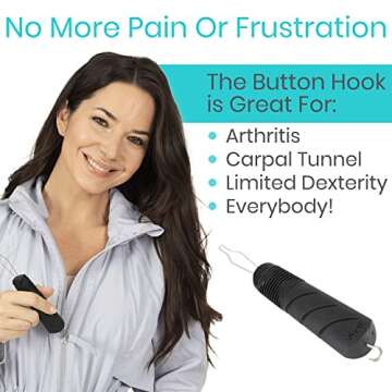 Vive Button Hook with Zipper Pull - Dressing Helper Assist Tool for Arthritis - One Hand Shirt & Coa...