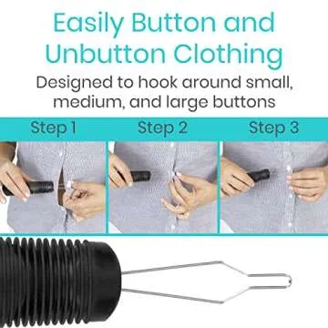 Vive Button Hook with Zipper Pull - Dressing Helper Assist Tool for Arthritis - One Hand Shirt & Coat Buttoning Aid, Disability, Handicapped, Seniors, Elderly - Limited Dexterity, Wide Grip Handle