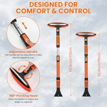 TOKCKYBL 43" Ice Scraper - 3-in-1 Snow Brush & Ergonomic Grip