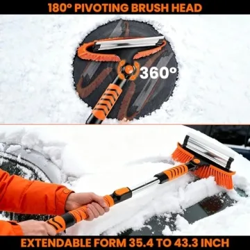 TOKCKYBL 43" Ice Scraper - 3-in-1 Snow Brush & Ergonomic Grip