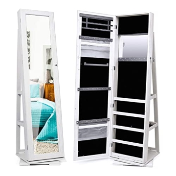 Titan Mall 360° Rotating Jewelry Armoire Standing Jewelry Cabinet with Full Length Mirror Makeup Or...