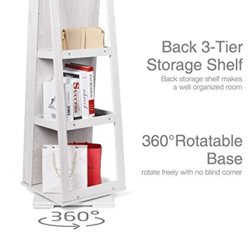 Titan Mall 360° Rotating Jewelry Armoire Standing Jewelry Cabinet with Full Length Mirror Makeup Organizer Jewelry Box Storage Large Jewelry Holder Organizer inside makeup mirror,Christmas Gift,White