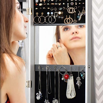 Titan Mall 360° Rotating Jewelry Armoire Standing Jewelry Cabinet with Full Length Mirror Makeup Organizer Jewelry Box Storage Large Jewelry Holder Organizer inside makeup mirror,Christmas Gift,White