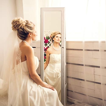 Titan Mall 360° Rotating Jewelry Armoire Standing Jewelry Cabinet with Full Length Mirror Makeup Organizer Jewelry Box Storage Large Jewelry Holder Organizer inside makeup mirror,Christmas Gift,White