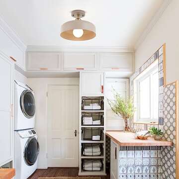 BISAMIYA Contemporary Semi Flush Mount Ceiling Light Fixture, Brass Accent Ceiling Light with 12.6" ...