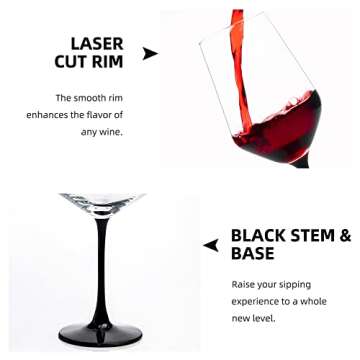 YANGNAY Wine Glasses with Black Stem & Base (Set of 12, 13 Oz), Clear Wine Glasses for Red or White Wine, Smooth Rim, Dishwasher Safe