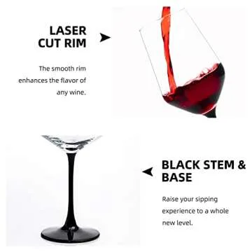 YANGNAY Wine Glasses with Black Stem & Base (Set of 12, 13 Oz), Clear Wine Glasses for Red or White Wine, Smooth Rim, Dishwasher Safe