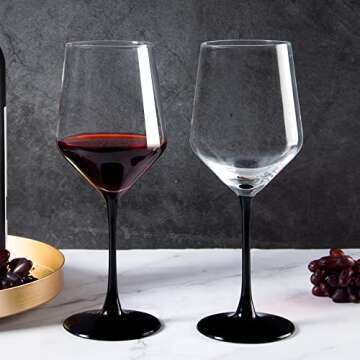 YANGNAY Wine Glasses with Black Stem & Base (Set of 12, 13 Oz), Clear Wine Glasses for Red or White Wine, Smooth Rim, Dishwasher Safe