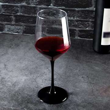 YANGNAY Wine Glasses with Black Stem & Base (Set of 12, 13 Oz), Clear Wine Glasses for Red or White Wine, Smooth Rim, Dishwasher Safe