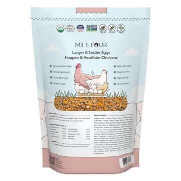 Mile Four Organic Chicken Feed – Layer Whole Grain, Non-GMO, USA Grown, 16% Protein, Corn-Free, So...