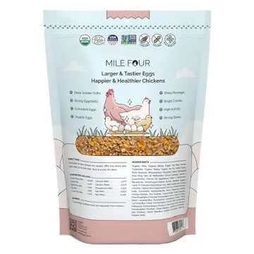 Mile Four Organic Chicken Feed – Layer Whole Grain, Non-GMO, USA Grown, 16% Protein, Corn-Free, So...