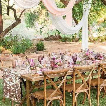 Pufogu 12 x 108 Inch Sequin Table Runner, Rose Gold Glitter Premium Big Sequin Table Runner, Rectangle Table Runner for Halloween, Christmas, Wedding Party, Birthday Party, Banquet Decor (1 Pack).