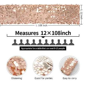 Pufogu 12 x 108 Inch Sequin Table Runner, Rose Gold Glitter Premium Big Sequin Table Runner, Rectangle Table Runner for Halloween, Christmas, Wedding Party, Birthday Party, Banquet Decor (1 Pack).
