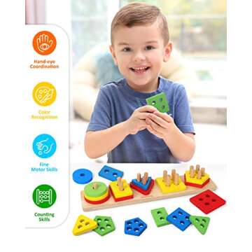 Coogam Wooden Sorting Stacking Montessori Toy for Toddlers