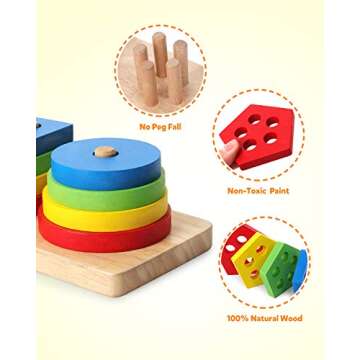 Coogam Wooden Sorting Stacking Montessori Toy for Toddlers