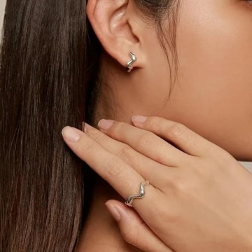925 Sterling Silver Wave Ear Clips & Ring Set for Women
