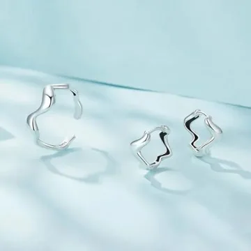 925 Sterling Silver Wave Ear Clips & Ring Set for Women