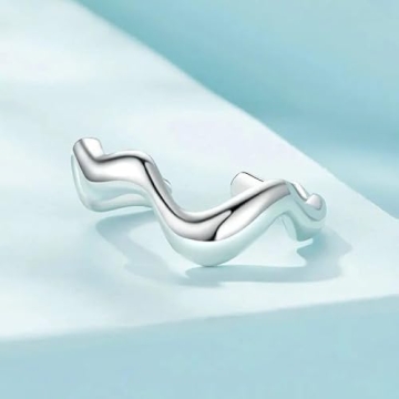 925 Sterling Silver Wave Ear Clips & Ring Set for Women