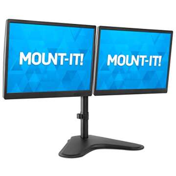 Mount-It! Dual Monitor Stand for Desk - Double Monitor Mount for 2 Screens up to 32 Inch and 17 Lbs - Free-Standing Base Swivel, Tilt, Rotates 360 Adjustable Arms - VESA Compatible High Grade Steel