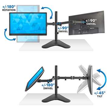 Mount-It! Dual Monitor Stand for Desk - Double Monitor Mount for 2 Screens up to 32 Inch and 17 Lbs - Free-Standing Base Swivel, Tilt, Rotates 360 Adjustable Arms - VESA Compatible High Grade Steel