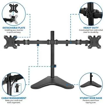 Mount-It! Dual Monitor Stand for Desk - Double Monitor Mount for 2 Screens up to 32 Inch and 17 Lbs - Free-Standing Base Swivel, Tilt, Rotates 360 Adjustable Arms - VESA Compatible High Grade Steel