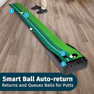 Abco Tech Indoor Golf Putting Green - Portable Mat with Auto Ball Return Function - Indoor Putting Green with Ball Return - Mini Golf Practice Training Aid - Home, Office, Outdoor Use - 3 Bonus Balls