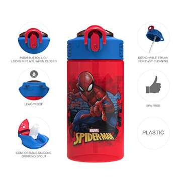 Zak Designs Marvel SpiderMan Kids Spout Cover and Built-in Carrying Loop Made of Plastic, Leak-Proof...