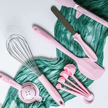 CHEFMADE Hello Kitty Measuring Spoons Set, 4Pcs Double Scale Measuring Cups Measuring Spoons Stackable for Measuring Dry and Liquid Ingredients for Baking and Cooking (Pink)