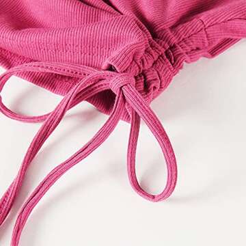 Artfish Women's Sleeveless Shirt Ribbed Fitted Scoop Neck Basic Crop Tank Top Cotton Drawstring Side Ruched Hot Pink,S