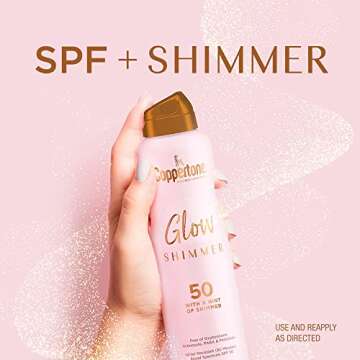 Coppertone Glow with Shimmer Sunscreen Spray SPF 50, Water Resistant Spray Sunscreen, Broad Spectrum SPF 50 Sunscreen Pack, 5 Oz Spray, Pack of 2