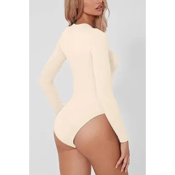 QINSEN Women's High Neck Bodysuit Soft Seamless Long Sleeve