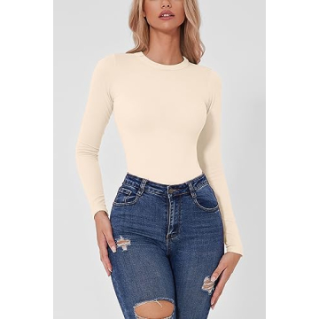 QINSEN Women's High Neck Bodysuit Soft Seamless Long Sleeve