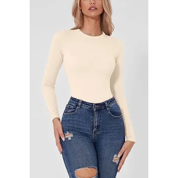 QINSEN Women's High Neck Bodysuit Soft Seamless Long Sleeve