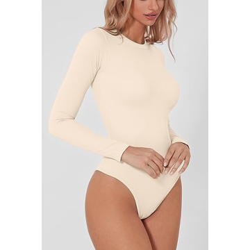 QINSEN Women's High Neck Bodysuit Soft Seamless Long Sleeve