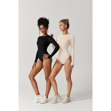 QINSEN Women's High Neck Bodysuit Soft Seamless Long Sleeve