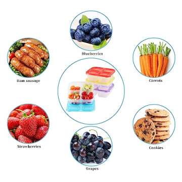 MONGSEW 4PCS Bento Snack Boxes, Snack Containers for Toddlers & Adults, Reusable 4 Compartment food Snack Containers for Work, School, Travel, Picnics, Microwave and Dishwasher Safe, (4 Colors)