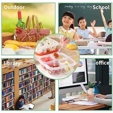 MONGSEW 4PCS Bento Snack Boxes, Snack Containers for Toddlers & Adults, Reusable 4 Compartment food Snack Containers for Work, School, Travel, Picnics, Microwave and Dishwasher Safe, (4 Colors)