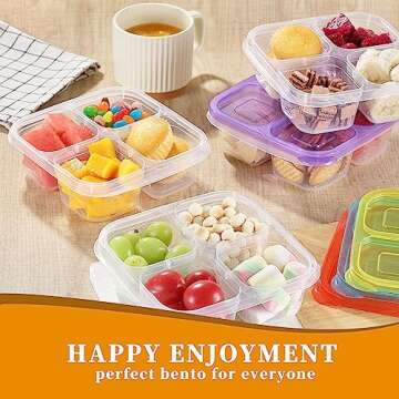 MONGSEW 4PCS Bento Snack Boxes, Snack Containers for Toddlers & Adults, Reusable 4 Compartment food Snack Containers for Work, School, Travel, Picnics, Microwave and Dishwasher Safe, (4 Colors)