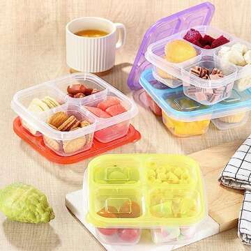 MONGSEW 4PCS Bento Snack Boxes, Snack Containers for Toddlers & Adults, Reusable 4 Compartment food Snack Containers for Work, School, Travel, Picnics, Microwave and Dishwasher Safe, (4 Colors)