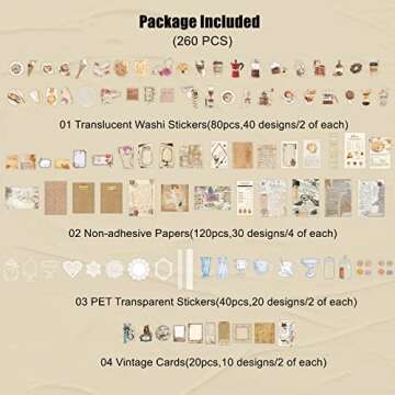 260PCS Vintage Journaling Scrapbooking Supplies Scrapbook Sticker Paper Ephemera Pack for Bullet Jun...