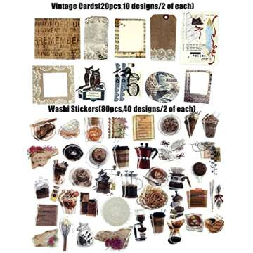 260PCS Vintage Journaling Scrapbooking Supplies Scrapbook Sticker Paper Ephemera Pack for Bullet Junk Journal Planners Collage Craft Notebooks Album (Coffee and Bread)