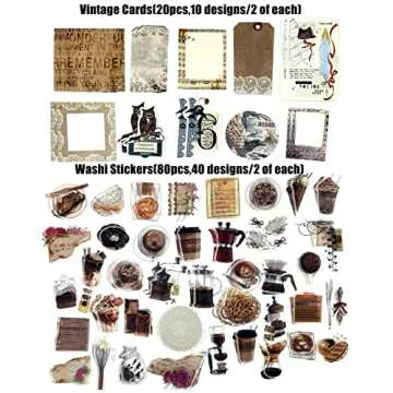 260PCS Vintage Journaling Scrapbooking Supplies Scrapbook Sticker Paper Ephemera Pack for Bullet Junk Journal Planners Collage Craft Notebooks Album (Coffee and Bread)