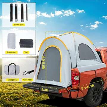 Truck Bed Tent, 5.2'-6.8' Pickup Truck Tent, PU2000mm Waterproof Double Layer for 2 Person, Large Space with Portable Storage Bag, Truck Bed Camper for Outdoor Camping Fishing Hiking Traveling