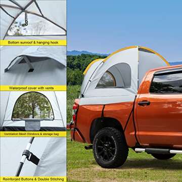 Truck Bed Tent, 5.2'-6.8' Pickup Truck Tent, PU2000mm Waterproof Double Layer for 2 Person, Large Space with Portable Storage Bag, Truck Bed Camper for Outdoor Camping Fishing Hiking Traveling
