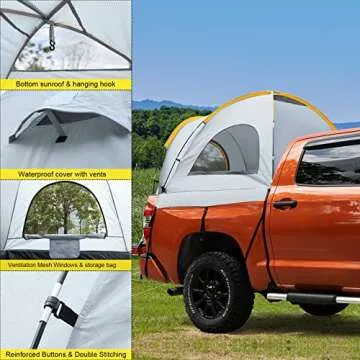 Truck Bed Tent, 5.2'-6.8' Pickup Truck Tent, PU2000mm Waterproof Double Layer for 2 Person, Large Space with Portable Storage Bag, Truck Bed Camper for Outdoor Camping Fishing Hiking Traveling