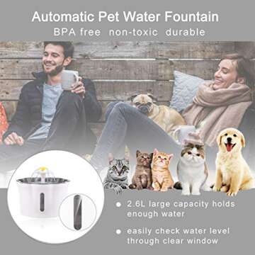 Cat Water Fountain, 2.6L/88oz Pet Water Fountain Super Quiet Automatic Drinking Water Fountain for C...