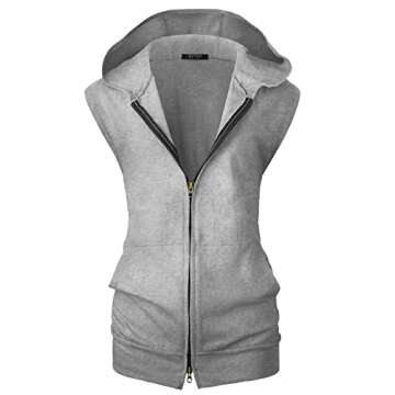 GIVON Comfort Cotton Zip Up Hoodie Vest for Women Lightweight Thin Sleeveless Hoodie with Wide Hood Dual Zipper / DCF512-GREY-L