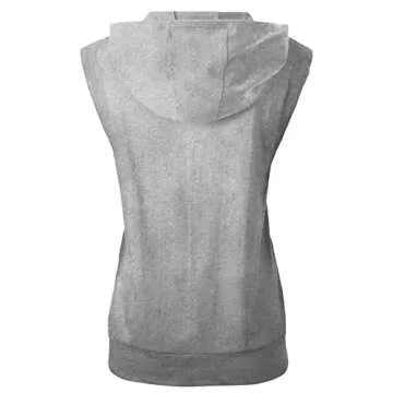 GIVON Comfort Cotton Zip Up Hoodie Vest for Women Lightweight Thin Sleeveless Hoodie with Wide Hood Dual Zipper / DCF512-GREY-L